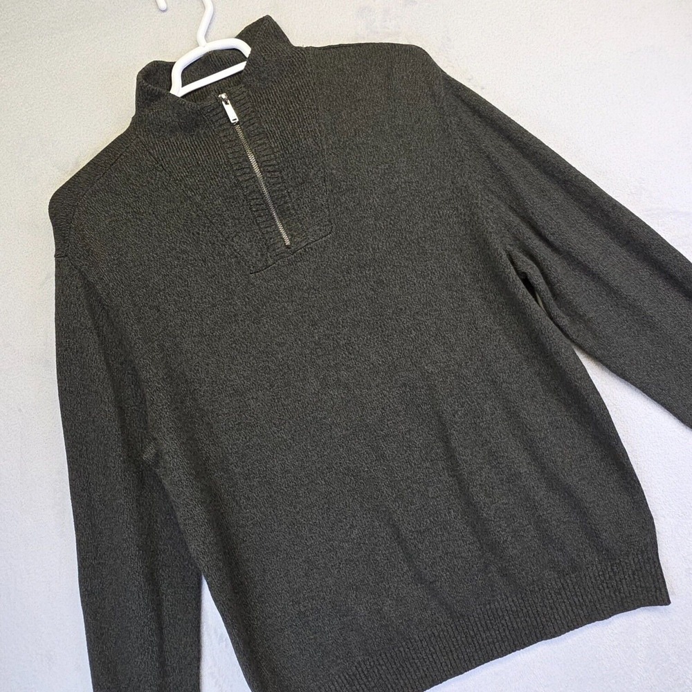Calvin Klein Sweater Men XL Green Funnel Neck Knit Popover Preppy Cabincore Work